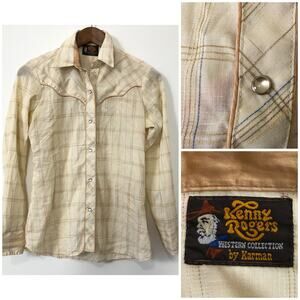 VTG 70s Kenny Rogers by Karman Western Shirt Plaid Pearl Snap USA Womens XS